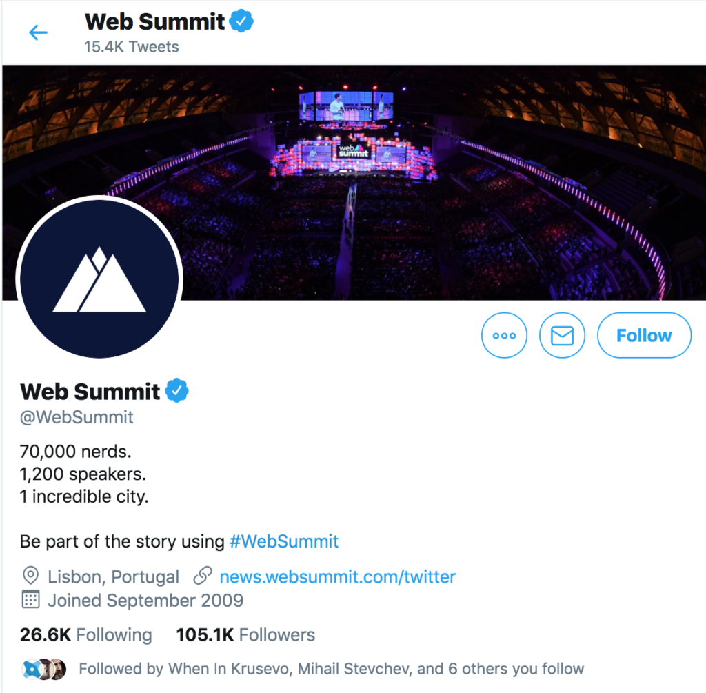 Screenshot of web summit twitter profile